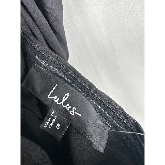 Lulus Dress Small Black Maxi Organza Off Shoulder Ruffle Event Party Sleek Slit - Picture 3 of 9